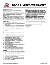 Dexter Door Limited Warranty (LIT-400-00DD)