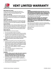 Vent Limited Warranty (LIT-400-00VL)